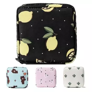 Сумка для гигиенических салфеток с мультяшным рисунком большой емкости, мини-милый холщовый кошелек с тампоном, маленький клатч на молнии, держатель для монет, кошелек, сумка чёрный