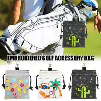 Сумка для гольфа с затягивающимся шнурком, сумка для хранения мячей для гольфа, зеленая сумка для хранения вилок, портативный аксессуар для гольфа для любителей гольфа чёрный