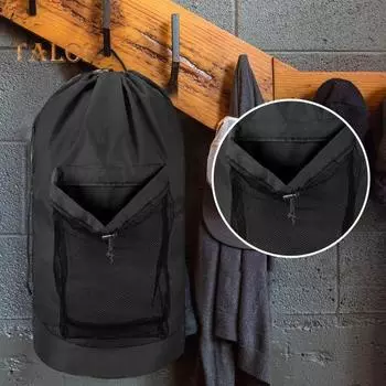 Сумка для грязной одежды, сверхмощный водонепроницаемый портативный рюкзак для стирки с регулируемыми ремнями для общежития чёрный