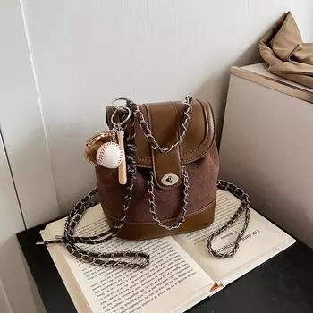 Сумка для хлеба из замши в стиле ретро на осень и зиму 2024 года, новый универсальный женский рюкзак с цепочкой, мини-рюкзак 17*11*21