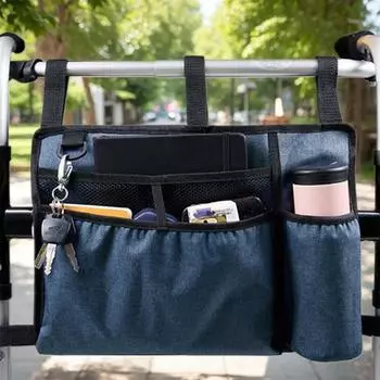 Сумка для ходунков с подстаканником, органайзер для ходунков, многокарманная сумка для электрических инвалидных колясок для взрослых, складные ходунки серый