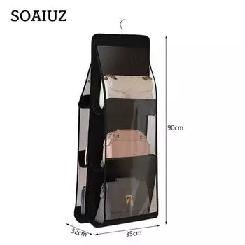 Сумка для хранения артефактов, пылезащитная крышка, дверца за сумкой, подвесная полка для хранения, сумка для хранения в общежитии, органайзер 6grids чёрный