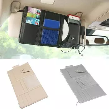 Сумка для хранения автомобильного солнцезащитного козырька из искусственной кожи, очки, билет, органайзер для мобильного телефона серый