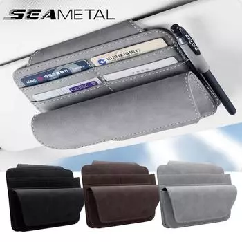 Сумка для хранения автомобильного солнцезащитного козырька SEAMETAL с футляром для очков, роскошный замшевый карман для хранения, органайзер, держатель для карт чёрный