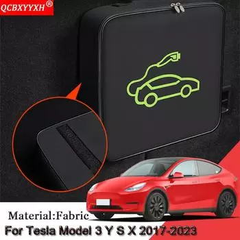 Сумка для хранения автомобильного зарядного кабеля EV для Tesla Model 3 YSX 2017-2022 2023, вилки для зарядного устройства, водонепроницаемые огнезащитные розетки чёрный