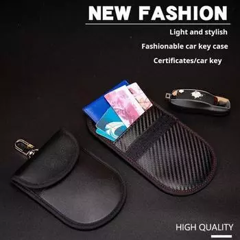 Сумка для хранения автомобильных ключей, защитный чехол для брелока, двухслойный дизайн, компактный портативный противоугонный чехол-органайзер для автомобильных ключей прохладный черный