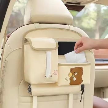 Сумка для хранения автомобиля, подвесная сумка, симпатичная мультяшная кожаная спинка сиденья автомобиля, подвесная сумка для хранения, многофункциональное мусорное ведро для хранения