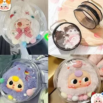 Сумка для хранения Baby Three Kimmon, плюшевая кукла Laboo, сумка для ключей из ПВХ, подвеска, прозрачный круглый чехол для куклы на молнии