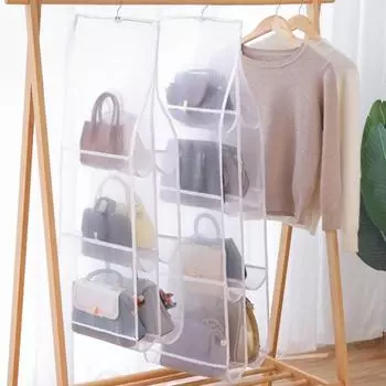 Сумка для хранения Большая вместимость Несколько отделений Пылезащитный прозрачный многослойный дизайн Органайзер для сумок-гардеробов белый