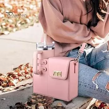 Сумка для хранения бутылок с водой с регулируемыми плечевыми ремнями, теплоизоляционной подкладкой, большая вместимость, универсальная сумка для хранения стаканов для воды через плечо коричневый