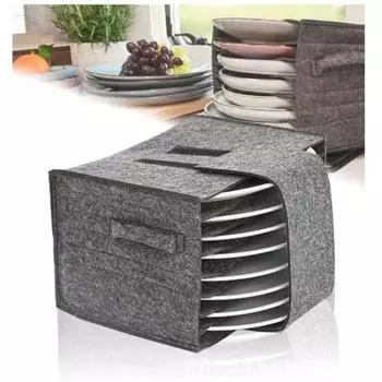 Сумка для хранения чашек с фетровой тарелкой, 8 тарелок, 6 чашек, легкий уличный переносчик для посуды, регулируемый органайзер для хранения с клапаном B серый