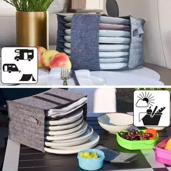 Сумка для хранения чашек с фетровой тарелкой, 8 тарелок, 6 чашек, легкий уличный переносчик для посуды, регулируемый органайзер для хранения с клапаном для пикника, кемпинга B серый