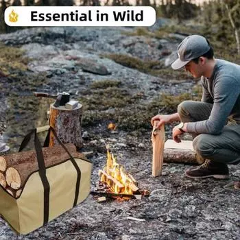 Сумка для хранения дров с переносной ручкой, большая вместимость, прочная серый