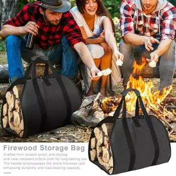 Сумка для хранения дров Сумка-тоут с ручкой Устойчивая к царапинам Противообрастающая Прочная несущая складная конструкция Держатель дров чёрный