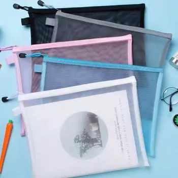 Сумка для хранения файлов с ремешком на молнии, большая вместимость, водонепроницаемая прозрачная сумка для документов, органайзер, офисные принадлежности A4 белый