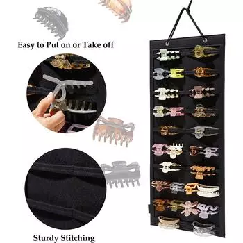 Сумка для хранения фетровых аксессуаров для волос, органайзер, веревка для волос с бантом, многофункциональная для дома, спальни, принадлежности для украшения стен чёрный