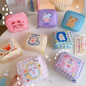 Сумка для хранения гигиенических салфеток для девочек, портативная сумка для переноски наушников и ключей большой емкости, кошелек для монет 2# blue bow tie bear