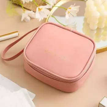 Сумка для хранения гигиенических салфеток из искусственной кожи, косметичка на молнии, портативный органайзер для менструальных подушечек для девочек и женщин чёрный