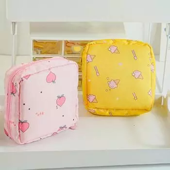 Сумка для хранения гигиенических салфеток, внутренний карман с мультяшным принтом, застежка-молния, большая вместимость с ремешком на запястье, косметический чехол для ключей от наушников, сумка для хранения ювелирных изделий чёрный