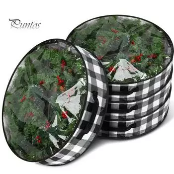 Сумка для хранения гирлянды, клетчатый узор, контейнер для хранения рождественского венка с прозрачным окном для домашнего праздника красный