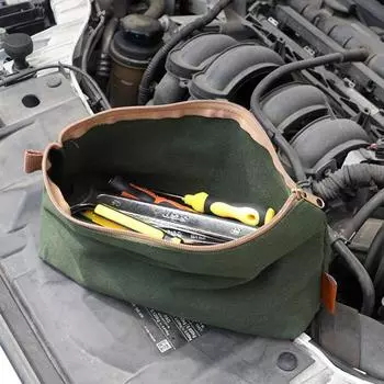 Сумка для хранения инструментов Сверхмощный влажный вощеный холст Водонепроницаемая портативная многофункциональная фурнитура с плоским дном Инструмент Гаджеты Сумка-органайзер Товары для улицы Large темно-зеленого
