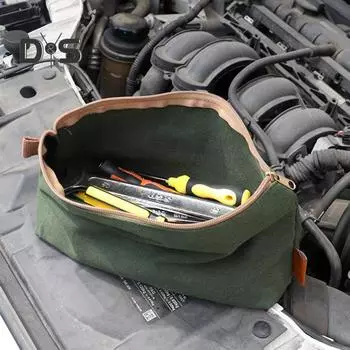 Сумка для хранения инструментов Сверхмощный влажный вощеный холст Водонепроницаемая портативная многофункциональная фурнитура с плоским дном Инструмент Гаджеты Сумка-органайзер Товары для улицы Large темно-зеленого