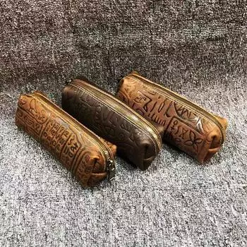 Сумка для хранения из натуральной кожи, сумка на молнии, пенал, дамская сумочка, коровья кожа Crazy Horse, ретро-сумка с тиснением Oracle, сумка для мелочи