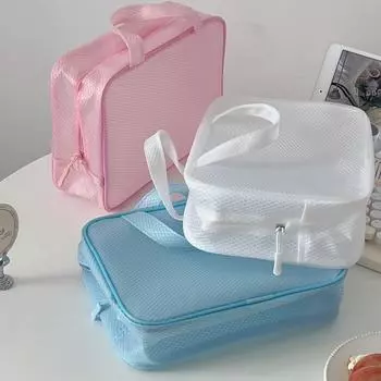 Сумка для хранения из сетчатой ткани EVA, японская простая водонепроницаемая портативная сумка для туалетных принадлежностей большой емкости, дорожная сумка для хранения, косметичка M синий