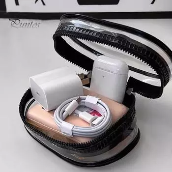 Сумка для хранения кабеля для передачи данных и зарядного устройства, прозрачная, водонепроницаемая, легкая, с легким доступом, сумка для хранения наушников с молнией белый