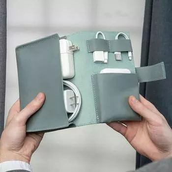 Сумка для хранения кабеля передачи данных, чехол для наушников с несколькими карманами, водонепроницаемый, износостойкий темно-коричневого