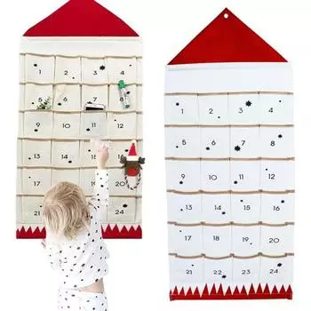 Сумка для хранения календаря Адвента, простая в установке, настенная подвеска на Рождество, многоразовый самодельный календарь Адвента с карманом для хранения чёрный