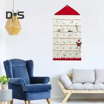 Сумка для хранения календаря Адвента, простая в установке, настенная подвеска на Рождество, многоразовый самодельный календарь Адвента с карманом для хранения красный