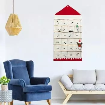 Сумка для хранения календаря Адвента, простая в установке, настенная подвеска на Рождество, многоразовый самодельный календарь Адвента с карманом для хранения красный