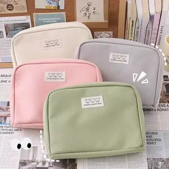 Сумка для хранения канцелярских принадлежностей большой емкости, бежевая розовая сумка для хранения, студенческий пенал, сумка для хранения с отделением серый