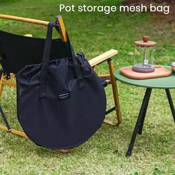 Сумка для хранения кастрюли Большая вместимость Дышащая ткань Толстая сетка Износостойкая с ручкой Экономия места Водонепроницаемая кастрюля Сковорода Сумка для посуды Сумка на шнурке чёрный