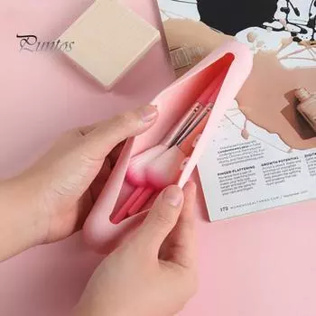 Сумка для хранения кистей для макияжа, пылезащитная конструкция, водостойкая, компактная, силиконовая, органайзер для хранения косметики розовый