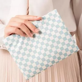 Сумка для хранения Клетчатый принт Гладкая искусственная кожа Автоматическая застежка Водонепроницаемая Легкая портативная линия передачи данных Губная помада Чехол для наушников L чёрный