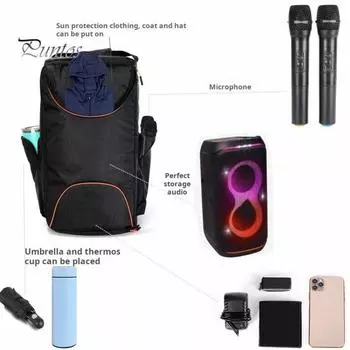 Сумка для хранения колонок с внешними карманами, застежка-молния, вместительный чехол для переноски колонок, органайзер для хранения чёрный