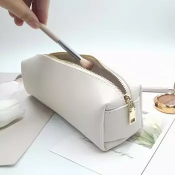 Сумка для хранения косметических кистей из искусственной кожи, вместительная, портативная сумка для хранения косметических ручек белый