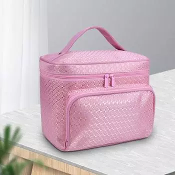 Сумка для хранения косметики, ручка для переноски, водостойкий полиэстер, женские аксессуары для ухода за кожей, косметический органайзер для мытья, сумка для путешествий серебряный