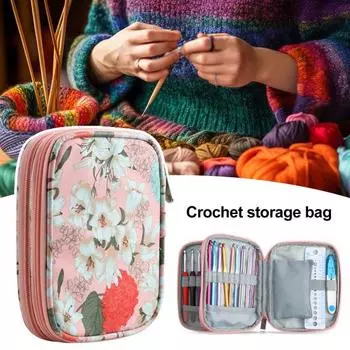 Сумка для хранения крючком, два отделения, сетчатые карманы, эластичные ленты, цветочный принт, портативная зелёный