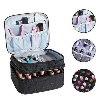 Сумка для хранения лака для ногтей, двухслойная, очень большая емкость, дизайн ручки, застежка-молния, устойчивая к царапинам, органайзер для косметики серый