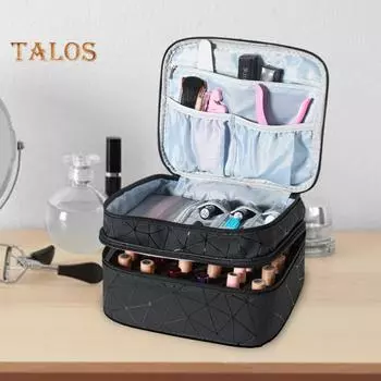 Сумка для хранения лака для ногтей, двухслойная, очень большая вместимость, дизайн с ручкой, застежка-молния, устойчивая к царапинам, органайзер, косметичка чёрный