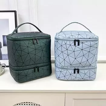 Сумка для хранения лака для ногтей с ручкой, застежкой-молнией, большой емкости, двухслойная, портативная, дорожная, для хранения и переноски набора для ногтей зелёный