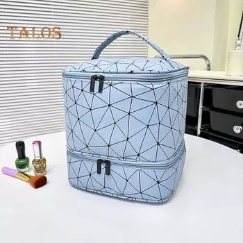 Сумка для хранения лака для ногтей с ручкой, застежкой-молнией, большой емкости, двухслойная, портативная, дорожная, для хранения и переноски набора для ногтей зелёный