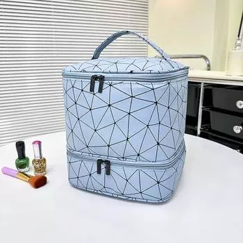 Сумка для хранения лака для ногтей с ручкой, застежкой-молнией, большой емкости, двухслойная зелёный