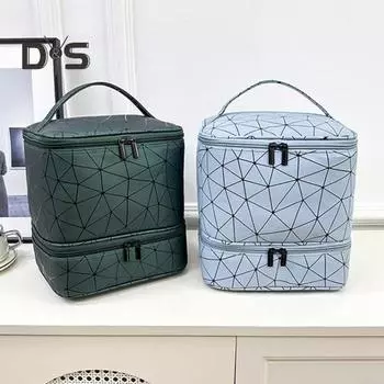 Сумка для хранения лака для ногтей с ручкой, застежкой-молнией, большой емкости, двухслойная, портативная, дорожная, для хранения и переноски набора для ногтей зелёный