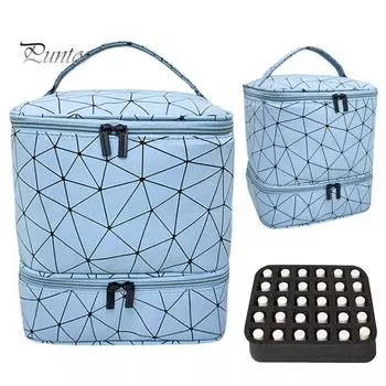 Сумка для хранения лака для ногтей с ручкой, застежкой-молнией, большой емкости, двухслойная, портативная, дорожная, для хранения и переноски набора для ногтей зелёный