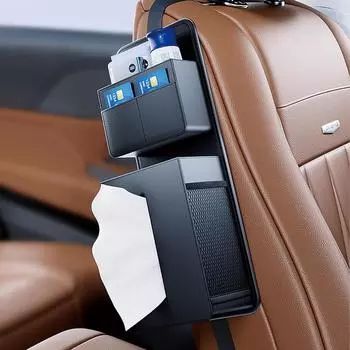 Сумка для хранения на боковине сиденья автомобиля Кожаные аксессуары для хранения Автомобильные упаковочные кубы Сумка для хранения на сиденье для внедорожников, автофургонов, автобусов, автомобилей повышенной проходимости чёрный