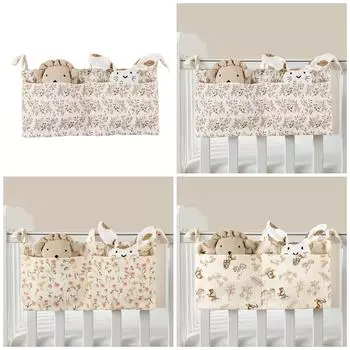 Сумка для хранения на прикроватной тумбочке для младенцев с 2 карманами, хлопковый органайзер для слюнявчиков и игрушек, сумка для хранения подгузников и детских кроваток 5